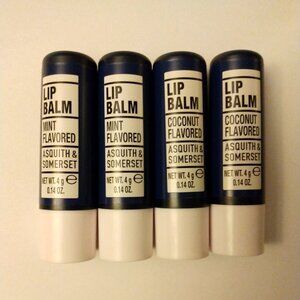 Set of 4 Asquith & Somerset Lip Balms in Mint & Coconut, 4g Family Pack Travel